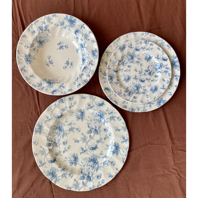 Underglaze Color Blue Flower Dinner Plate Grain Bowl Soup Plate Coffee Cup