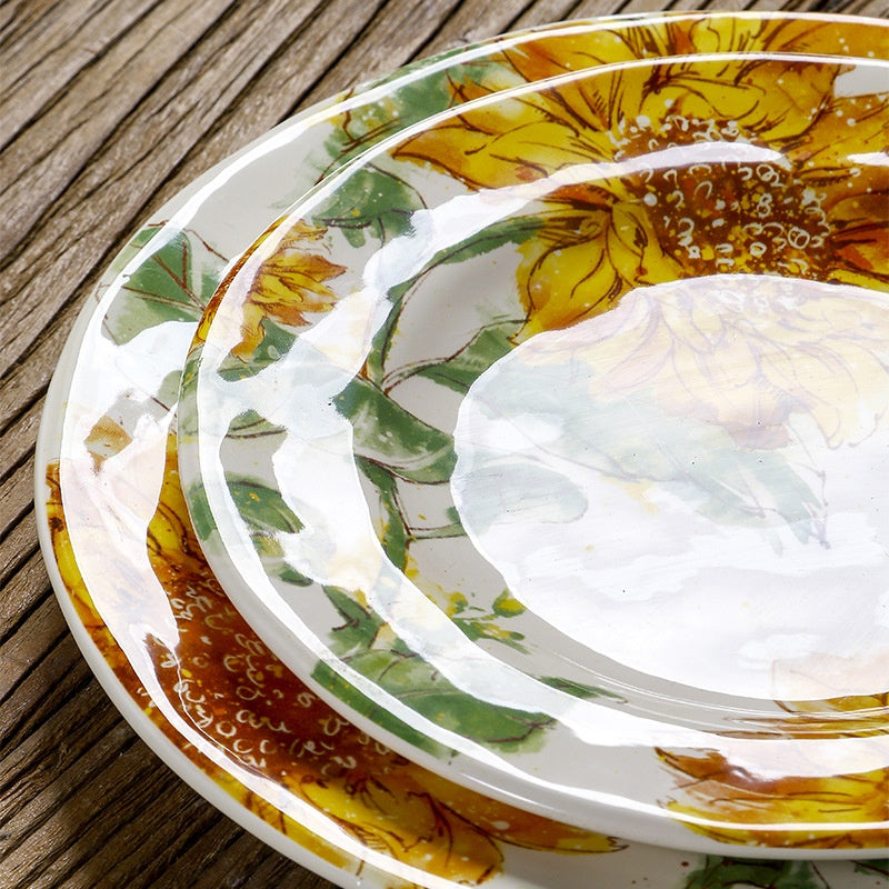 Creative Western-Style Plate With A Flat Plate And Sunflower Arrangement