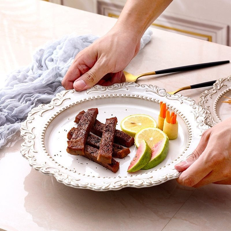 Retro Relief Western Food Pasta Plate Ceramic Tableware Home Soup Plate Dessert Plate Salad Plate