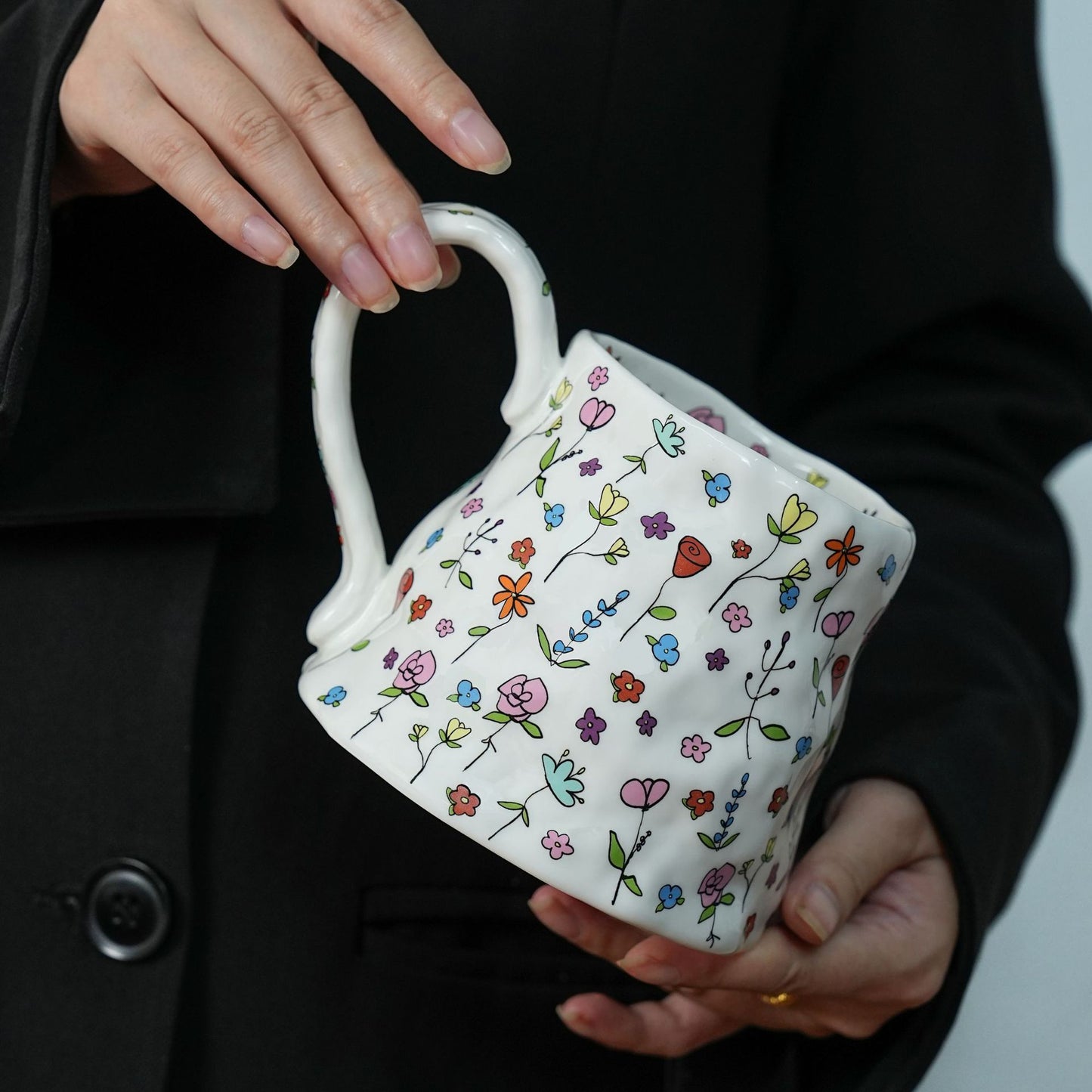 Creative floral ceramic mug High appearance level Large capacity coffee office breakfast mug