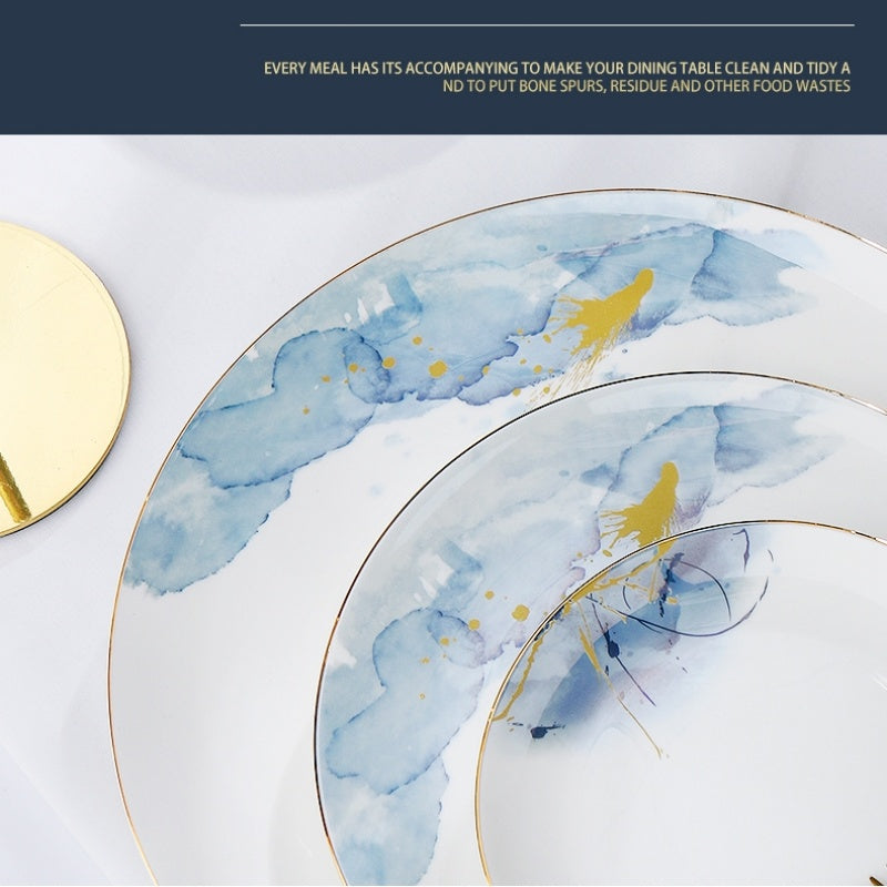 Bone China Plate, A Light Luxury Western-Style Plate With Golden Edges For Home Use