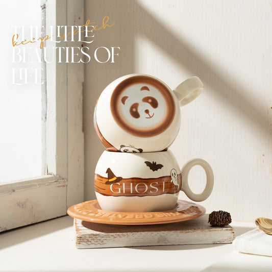 Creative and Cute Latte Art Ceramic Coffee Cup And Saucer Set