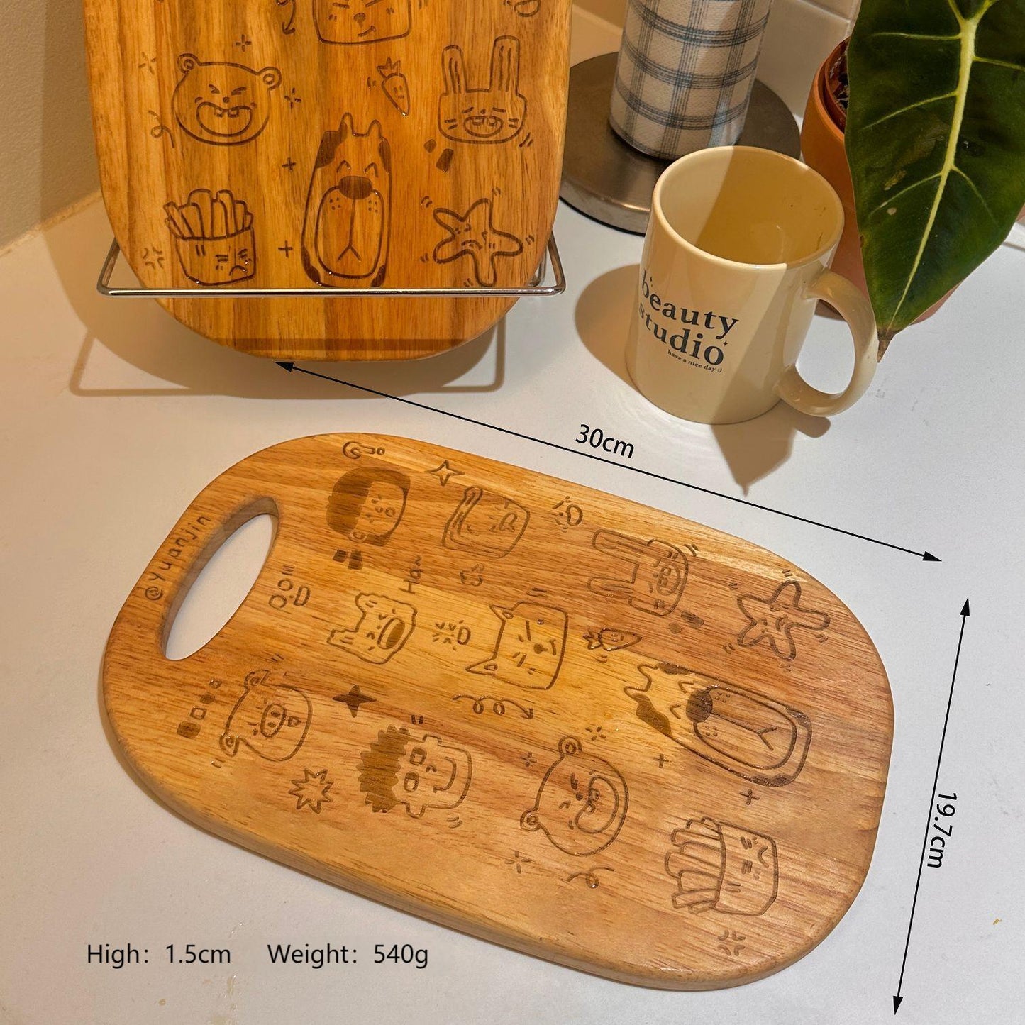 Cartoon cute rubber wood breadboard tray creative household vegetable fruit solid wood cutting board