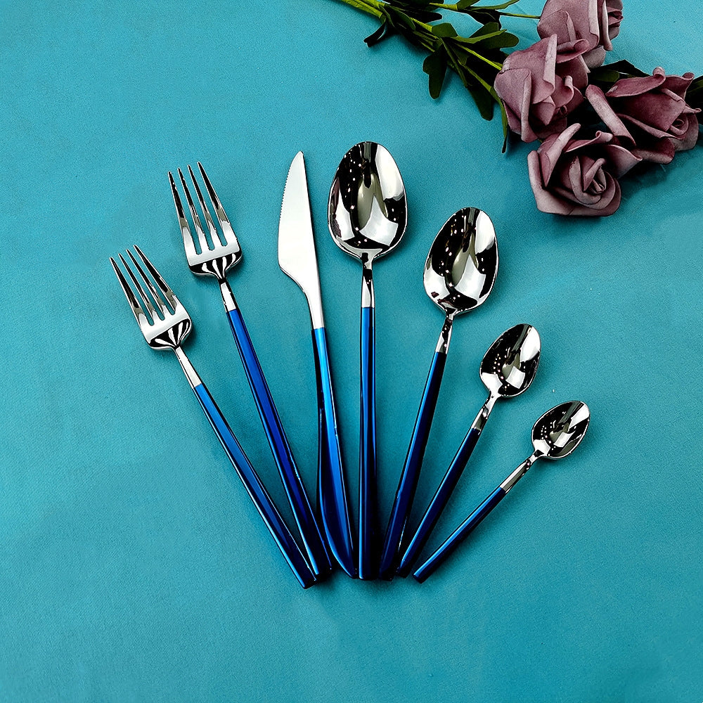304 Stainless Steel Pvd Electroplated Blue Knife And Fork Tableware Set