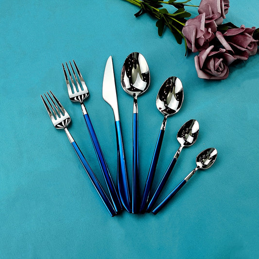 304 Stainless Steel Pvd Electroplated Blue Knife And Fork Tableware Set
