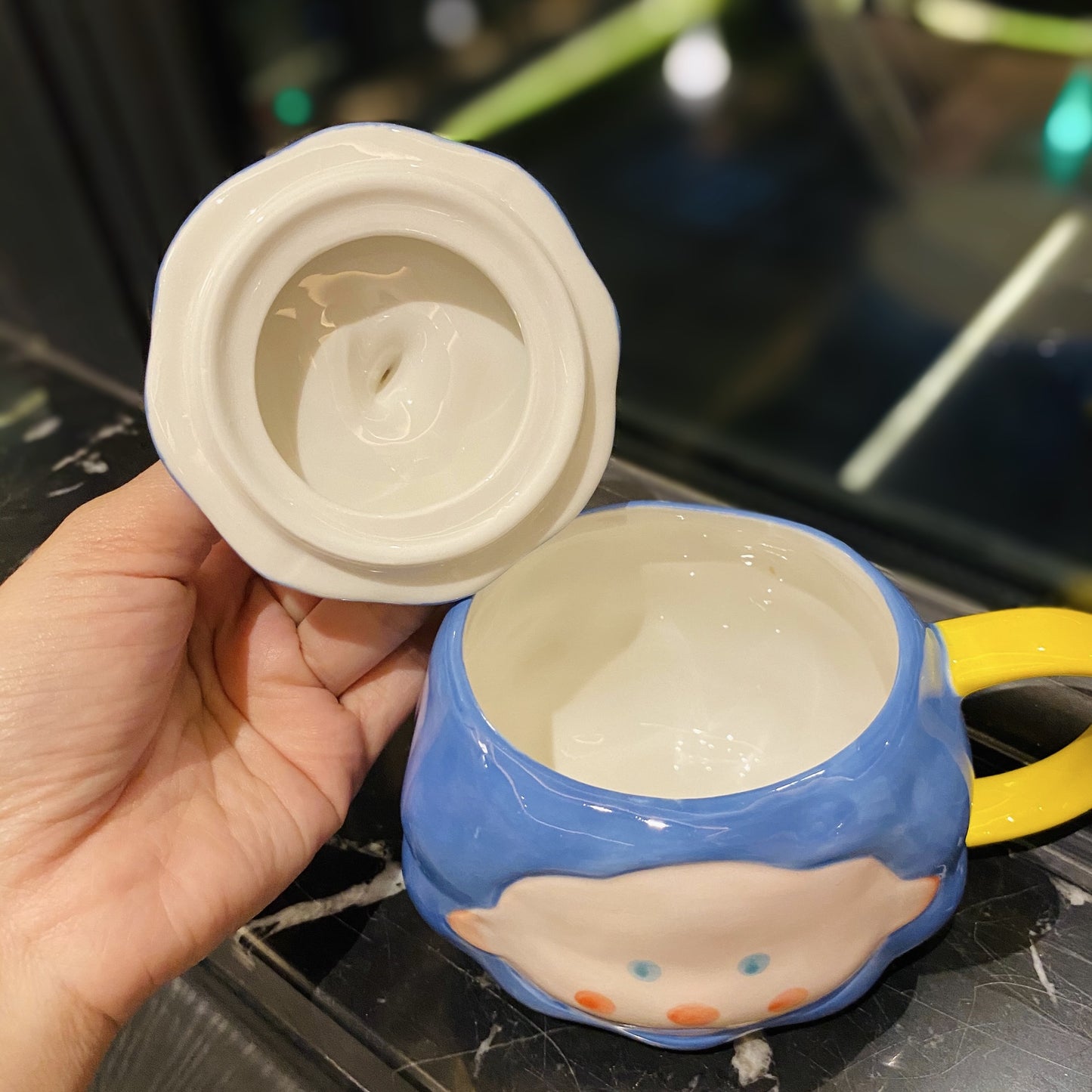 Ceramic mug with lid spoon cute cartoon home milk breakfast mug