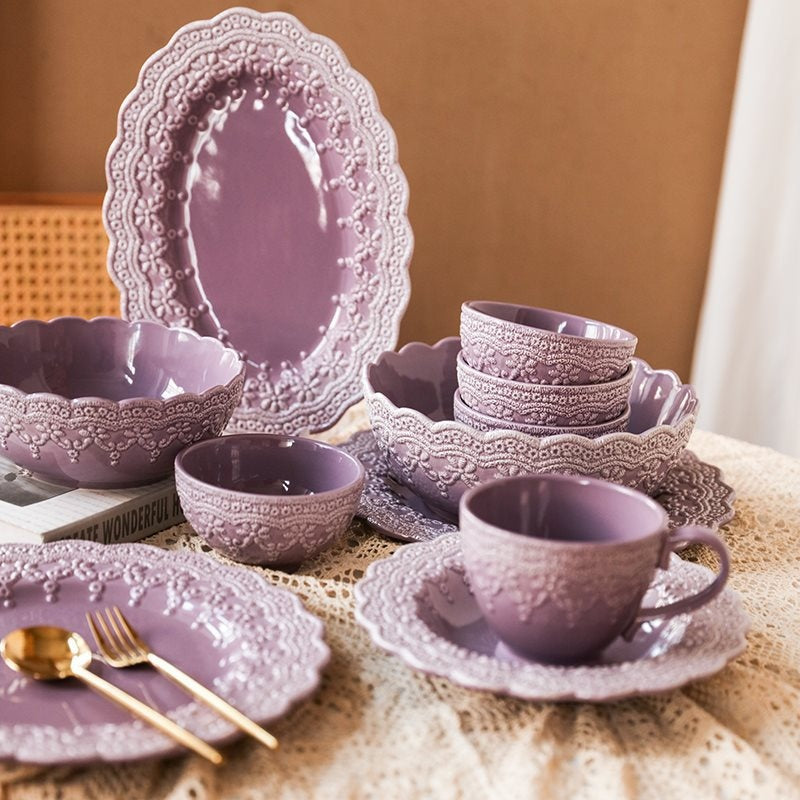 Palace Style Lace Plate Ceramic Tableware Relief Plate Western Plate