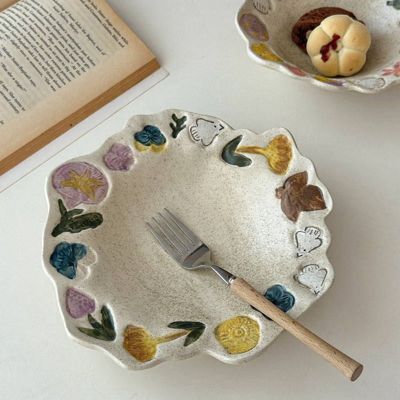 Retro Hand-Painted Underglaze Ceramic Dish Set With Bird And Flower Patterns For Dining