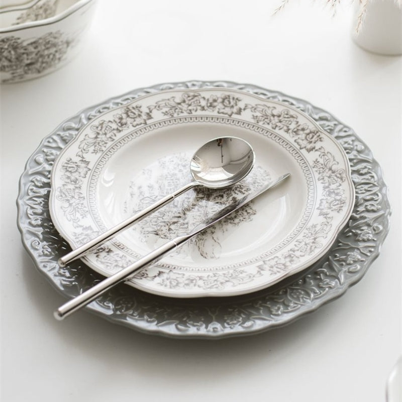 Retro Plate Home Relief Ceramic Dinner Plate Set