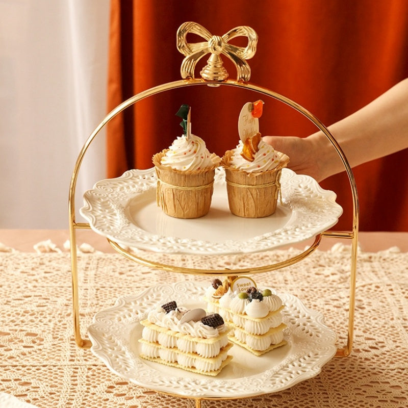 European-Style Metal Snack Rack Golden Three-Layer Dessert Display Rack Afternoon Tea Fruit Snack Plate Tea Break