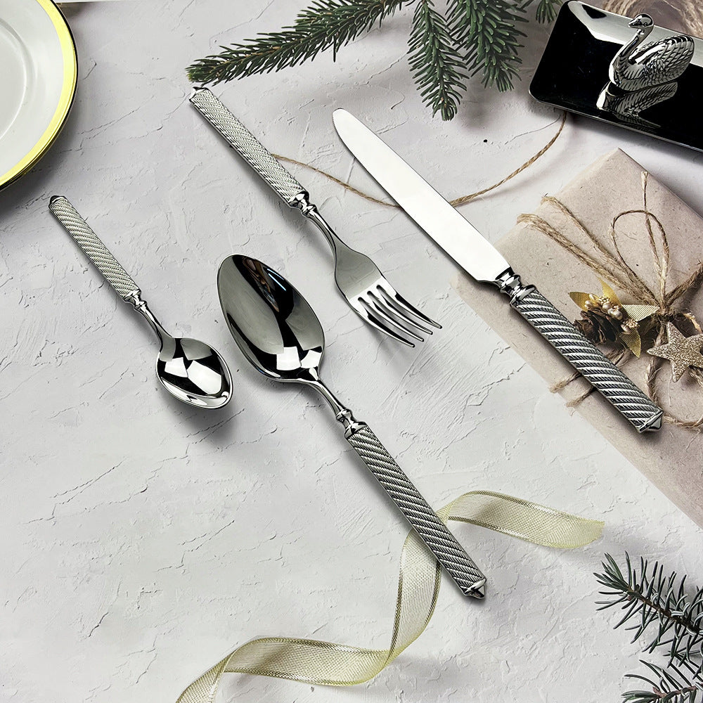 304 Stainless Steel Forged Twine Line Handle Advanced Thickened Knife Fork Spoon Western Tableware