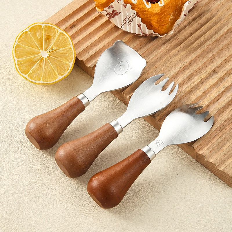 Cute Wooden Handle Stainless Steel Bear Tableware For Children