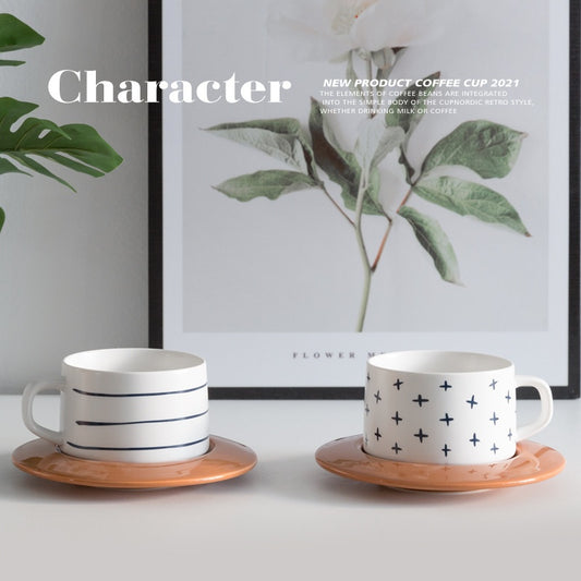 Retro Creative Blue Thick Ceramic Coffee Cup And Saucer Set