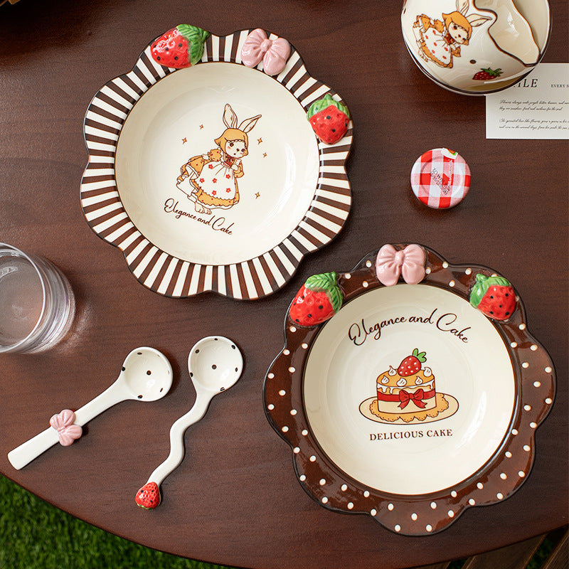 High appearance level Rabbit ceramic dish set underglaze color cutlery set