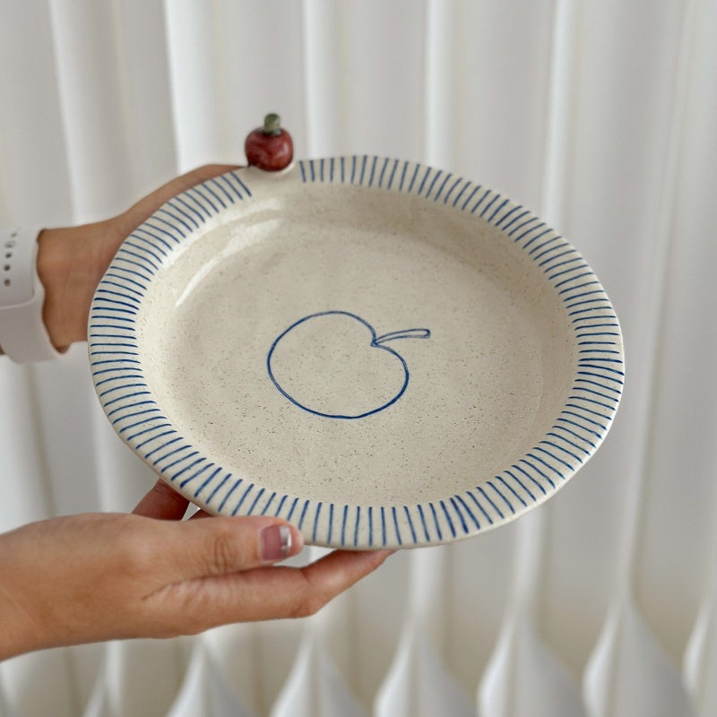 Hand-Painted Small Apple-Shaped Bowls And Plates - Rustic Pottery Tableware Set