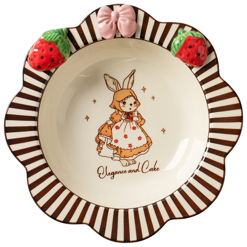 High appearance level Rabbit ceramic dish set underglaze color cutlery set