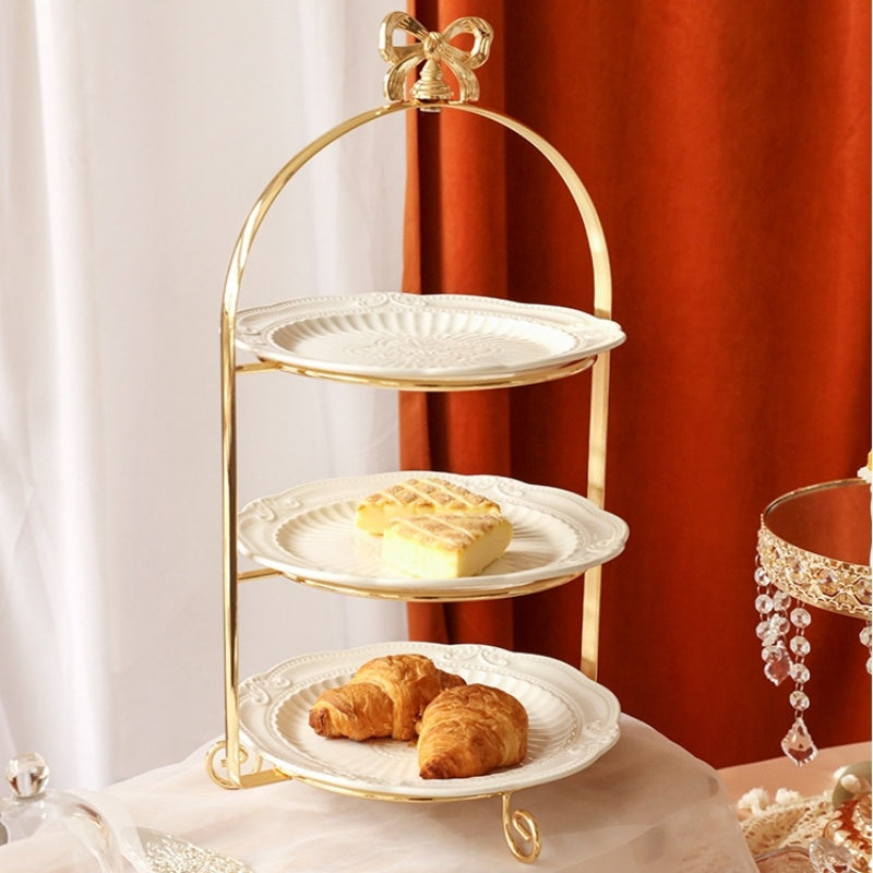European-Style Metal Snack Rack Golden Three-Layer Dessert Display Rack Afternoon Tea Fruit Snack Plate Tea Break