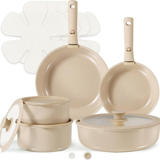Beige Detachable Handle Universal Household Ceramic Non-Stick Pan Set