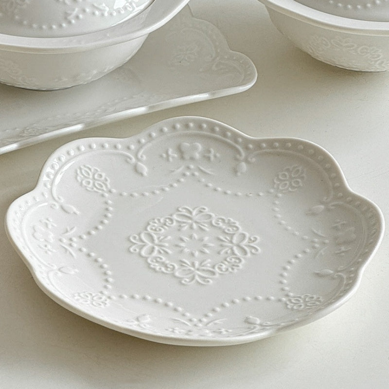 Relief Court Style Covered Bowl And Plate Set