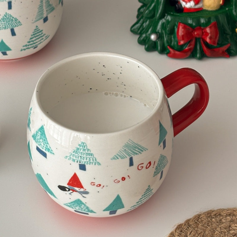 Hand-Painted Style Red Handle Christmas Ceramic Mug