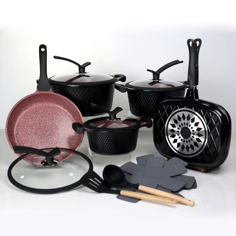 Diamond-Patterned Cookware Set, Suitable For Home Kitchen Non-Stick Stewing