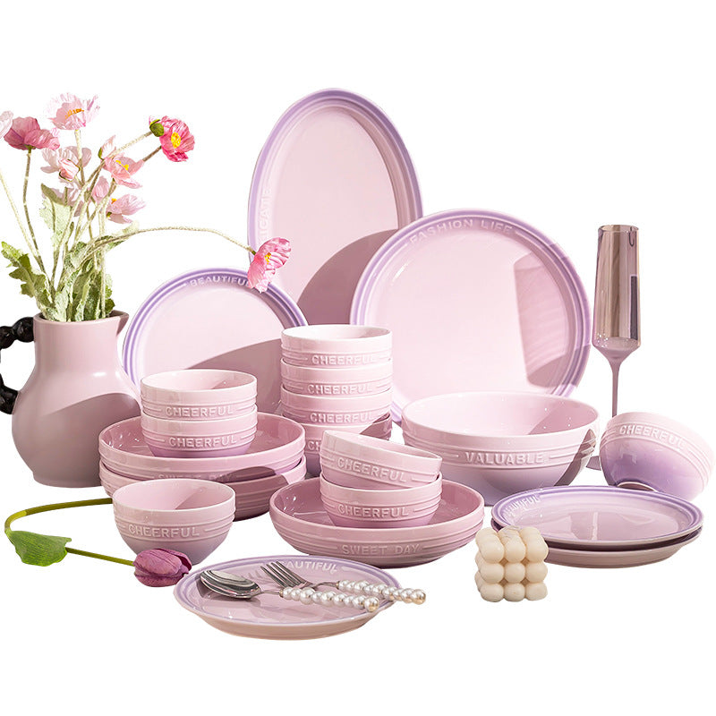 Underglaze Bowl Set Plate Advanced gradient purple ceramic tableware set plate and bowl set