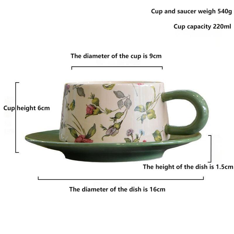 Pastoral style ceramic coffee cup and saucer set floral latte cup high appearance level afternoon tea cup