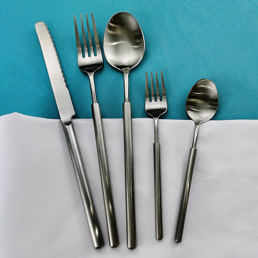 Matte Brushed Stainless Steel Knife, Fork And Spoon Western Tableware Set
