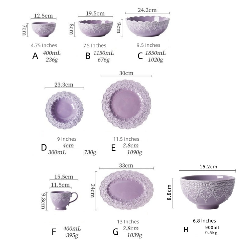 Palace Style Lace Plate Ceramic Tableware Relief Plate Western Plate