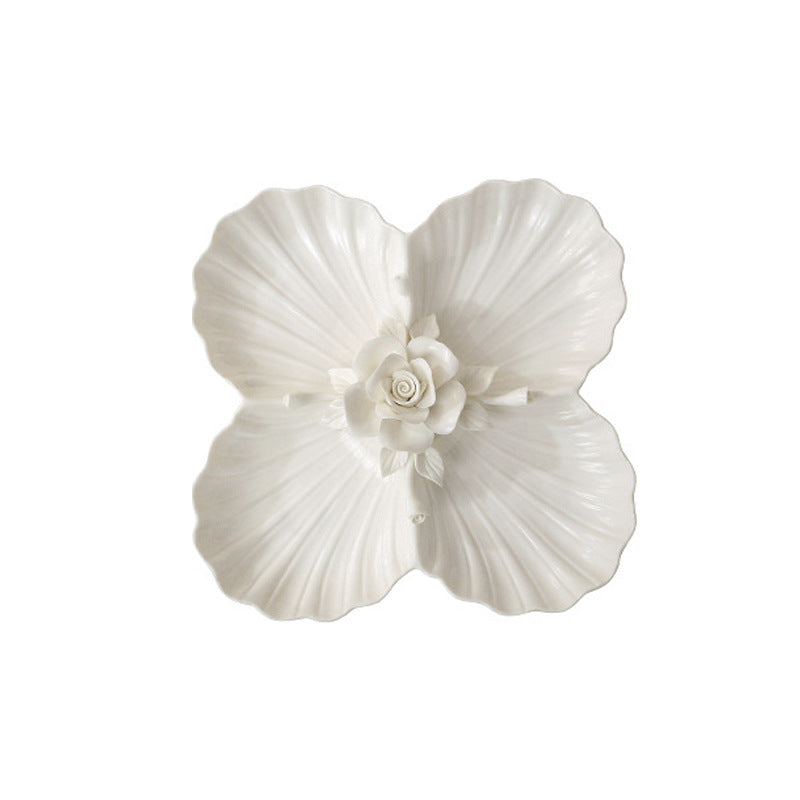 Embossed hand pinch flower bowl plate cup cutlery set home afternoon tea exquisite ceramic plate dessert plate