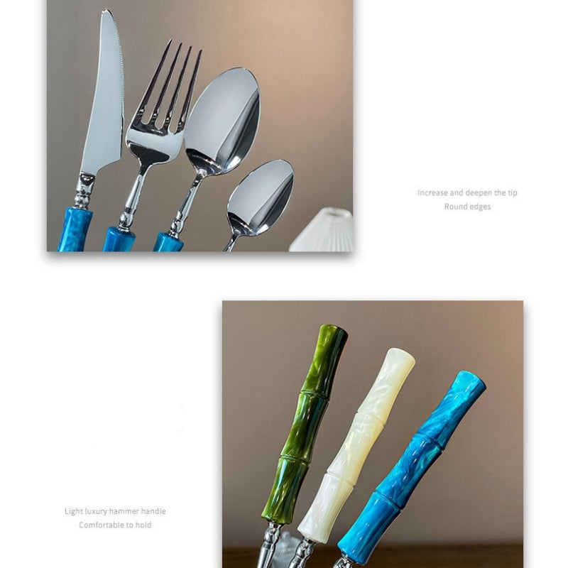 Stainless Steel Vintage Pearlescent Bamboo-Joint Handle Western Tableware Set