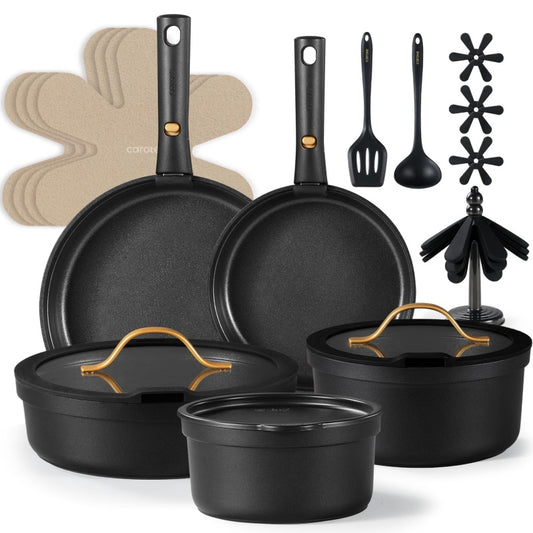 Black Detachable Handle Household Non-Stick Pan 20-Piece Set