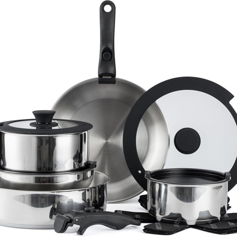 304 Stainless Steel Smooth Surface Detachable Handle Non-Stick Cookware Set