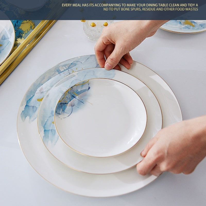 Bone China Plate, A Light Luxury Western-Style Plate With Golden Edges For Home Use