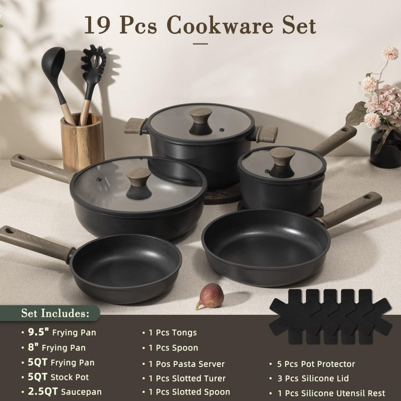 Black Non-Stick Pan Household Set, Universal Kitchen Cookware