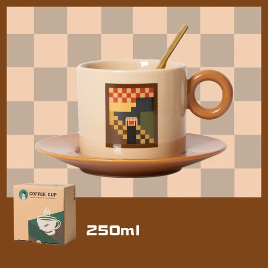 Retro Creative Pixel Art Ceramic Coffee Cup And Saucer Set