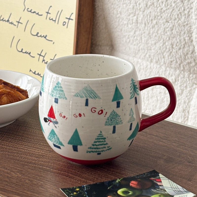 Hand-Painted Style Red Handle Christmas Ceramic Mug