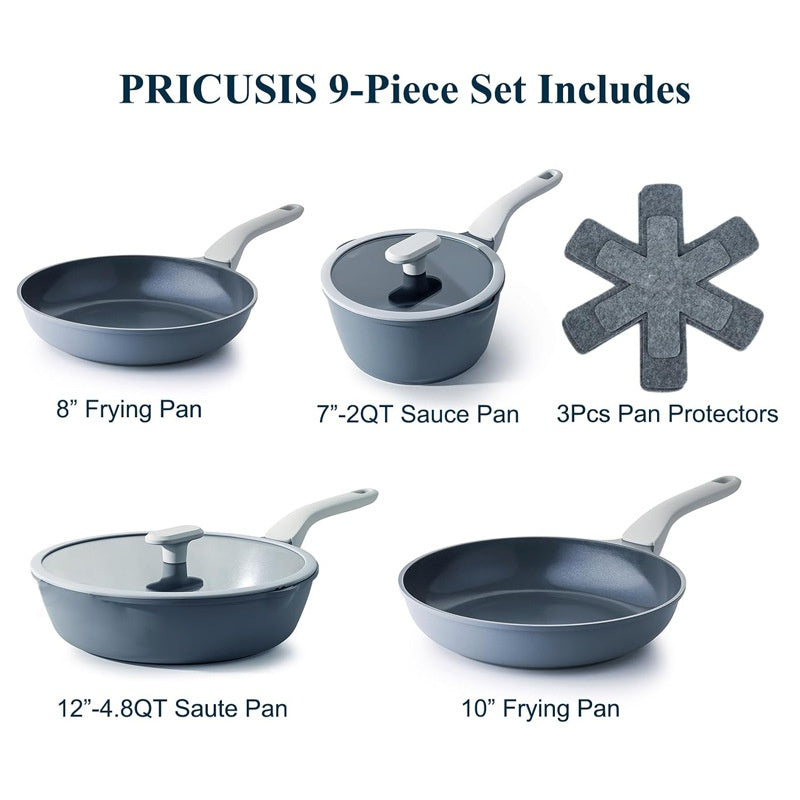 Grey Tourmaline Non-Stick Cookware Set For Home Kitchen