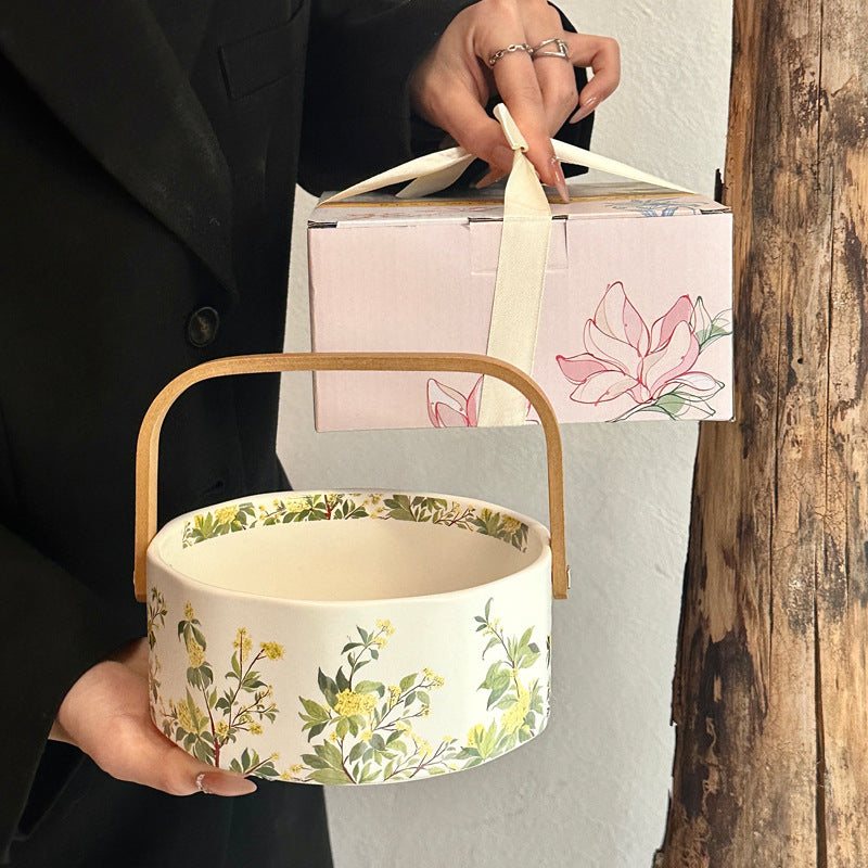 Original niche design sense osmanthus hand-held ceramic fruit basket