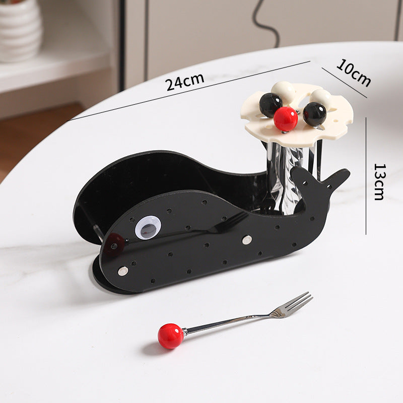 Creative fruit cake fork dessert mixing spoon storage rack stainless steel fruit pick set