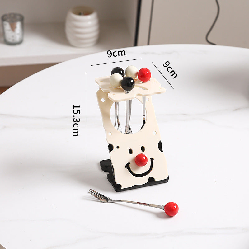 Creative fruit cake fork dessert mixing spoon storage rack stainless steel fruit pick set