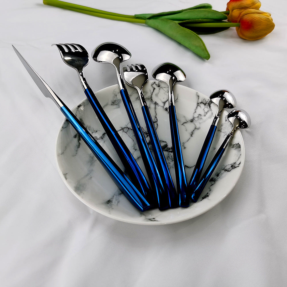 304 Stainless Steel Pvd Electroplated Blue Knife And Fork Tableware Set