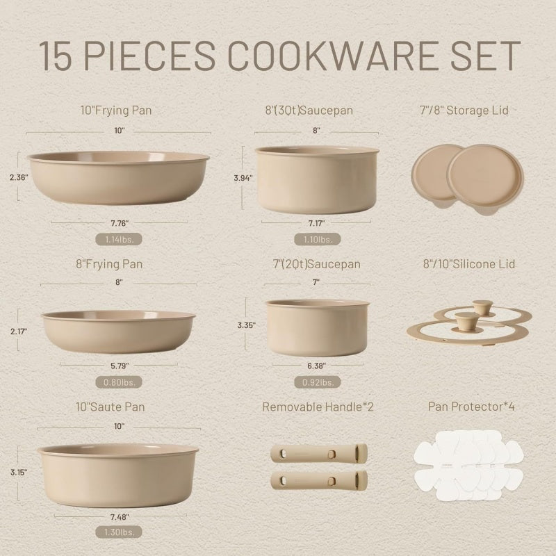 Beige Detachable Handle Universal Household Ceramic Non-Stick Pan Set