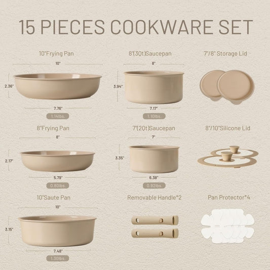 Beige Detachable Handle Universal Household Ceramic Non-Stick Pan Set