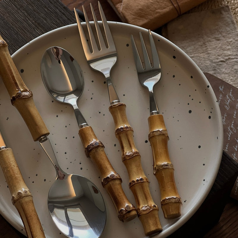 Natural Bamboo Stainless Steel Western Tableware Set