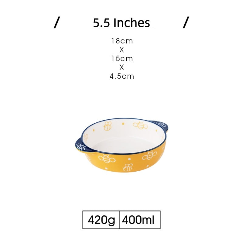 Ceramic Baking Plate, Cute Plate, Double-Ear Home Baking Plate