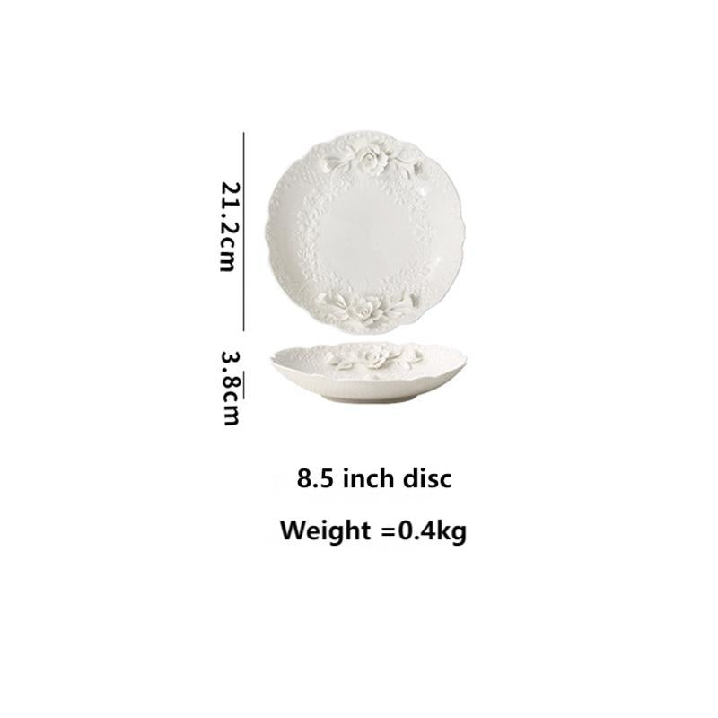 Embossed hand pinch flower bowl plate cup cutlery set home afternoon tea exquisite ceramic plate dessert plate