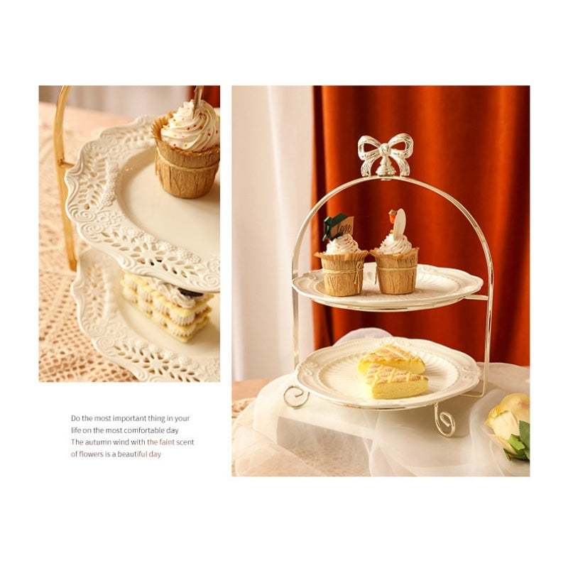 European-Style Metal Snack Rack Golden Three-Layer Dessert Display Rack Afternoon Tea Fruit Snack Plate Tea Break