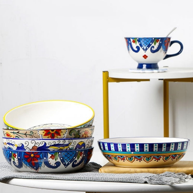 Creative Ceramic Soup Plates, Hand-Painted 8-Inch Deep Plates, Western Tableware, Round Household Vegetable Plates, Salad Bowls And Plates