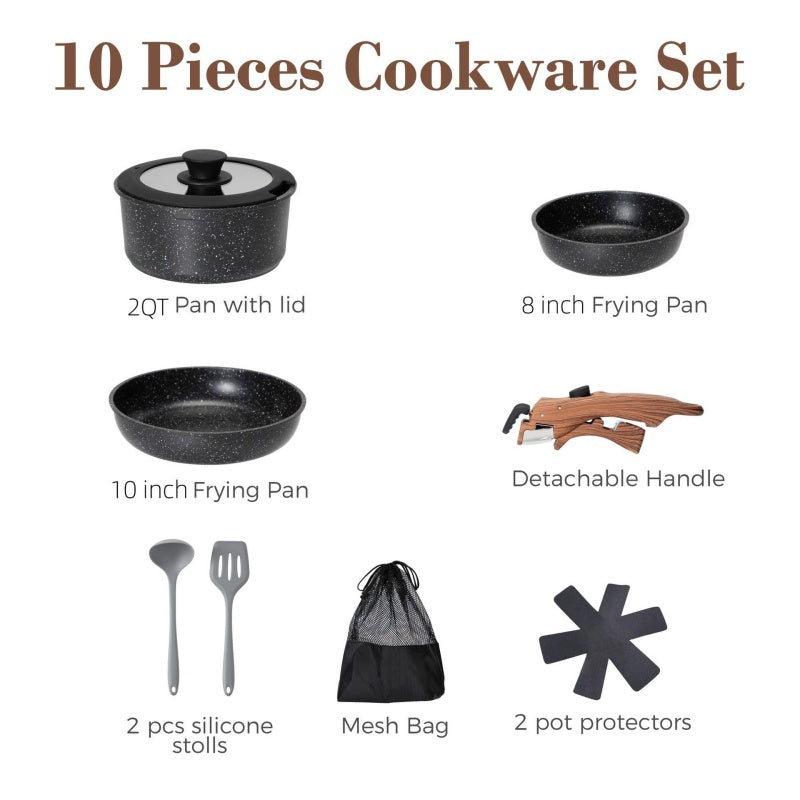 Detachable Handle Household Non-Stick Cookware Set Portable Storage Bag